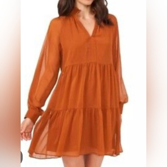 1. State Burnt Orange Long Sleeve Chiffon Mock Neck Dress Size XL - Picture 7 of 7